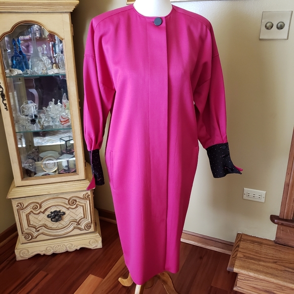 CHRISTIAN DIOR VINTAGE PINK & BLACK LONG COAT - Picture 9 of 14